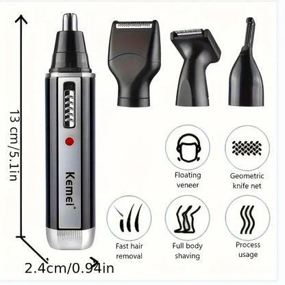 KEMEI 4-in-1 Grooming Kit – Rechargeable Nose, Ear & Beard Trimmer