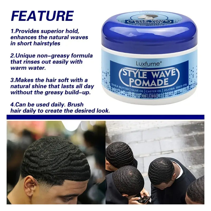 Wave Pomade for Men | Strong Hold, Non-Greasy, Easy Rinse Styling