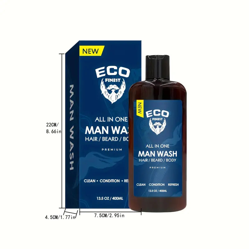 Eco Finest Men’s 3-in-1 Wash – Hair, Beard & Body with Castor Oil, 13.5oz