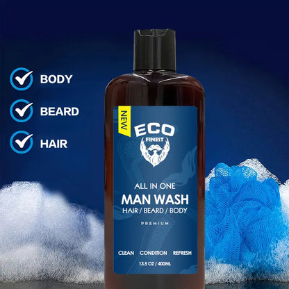 Eco Finest Men’s 3-in-1 Wash – Hair, Beard & Body with Castor Oil, 13.5oz