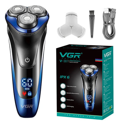 VGR Wet & Dry Electric Shaver | Rotary Beard Razor with LCD Display