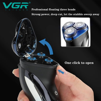 VGR Wet & Dry Electric Shaver | Rotary Beard Razor with LCD Display