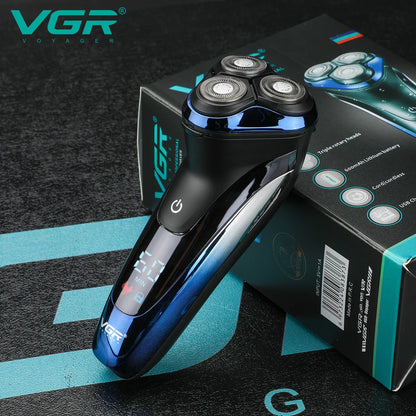 VGR Wet & Dry Electric Shaver | Rotary Beard Razor with LCD Display