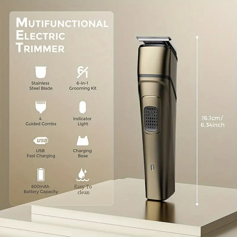 6-in-1 Men’s Electric Grooming Kit – USB Rechargeable Hair, Beard & Nose Trimmer Set