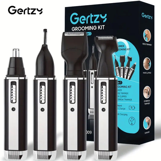 GERTZY 4-in-1 Grooming Kit – USB Trimmer for Nose, Beard & Eyebrows