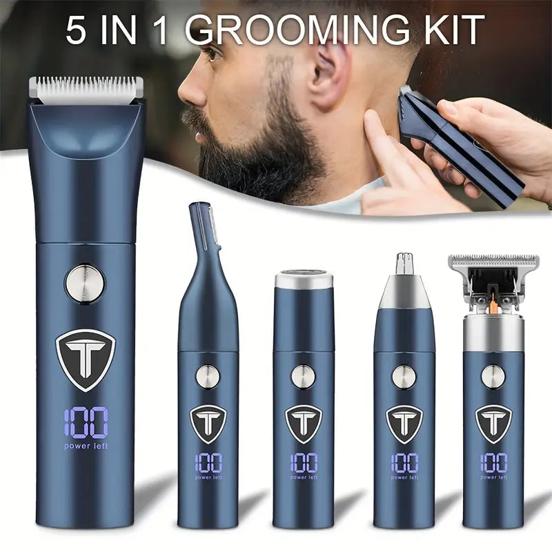 5-in-1 Body Hair Trimmer for Men – Groin, Nose, & Beard Electric Shaver