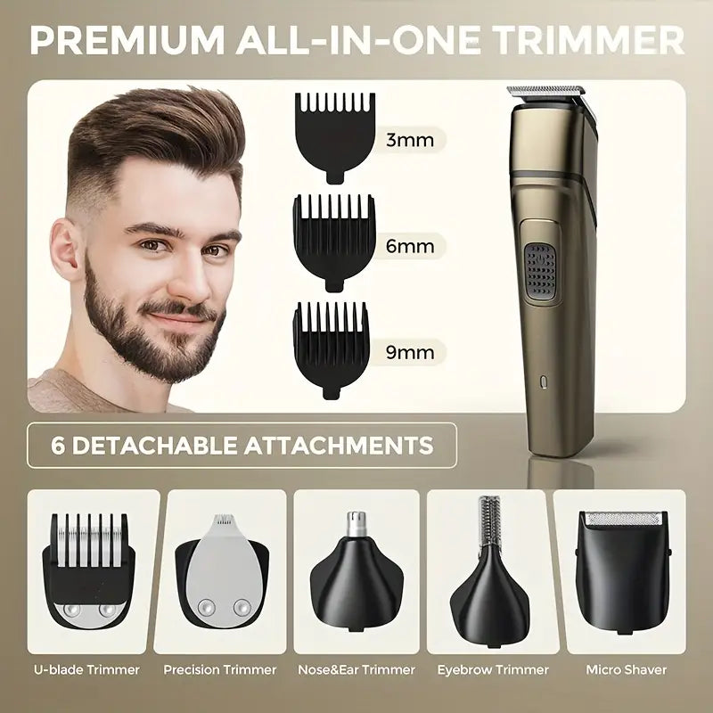 6-in-1 Men’s Electric Grooming Kit – USB Rechargeable Hair, Beard & Nose Trimmer Set